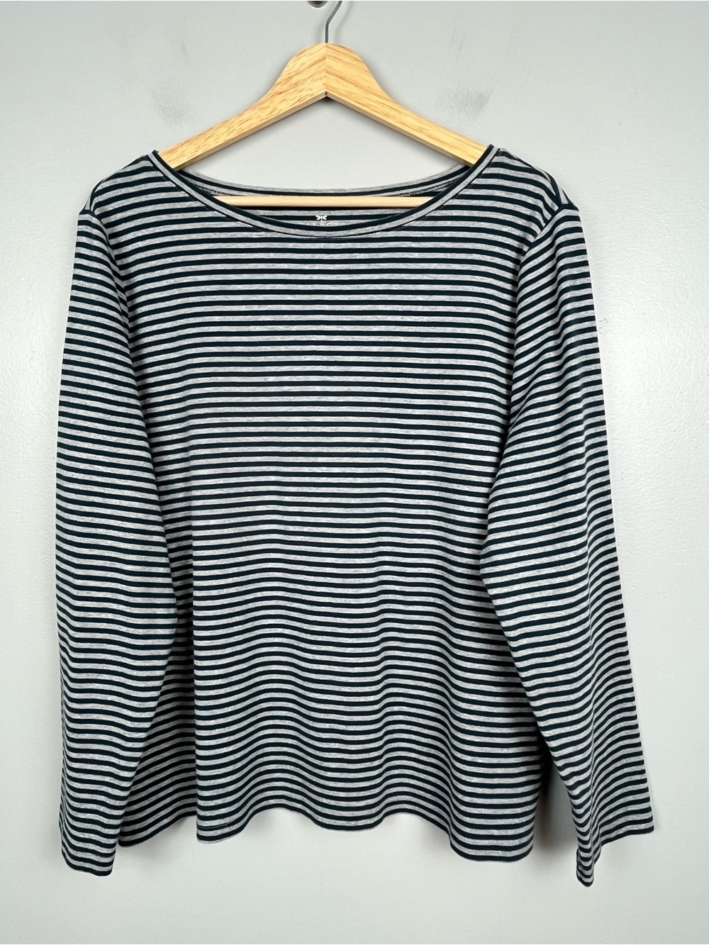 Talbots black & gray stripe 100% Pima cotton long sleeve top, 2X.